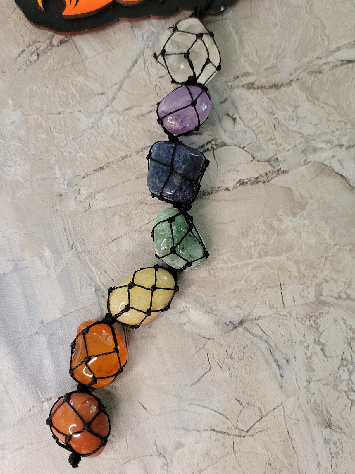 Tie Dye Triple Moon Goddess Car Hanging with Chakra Stones