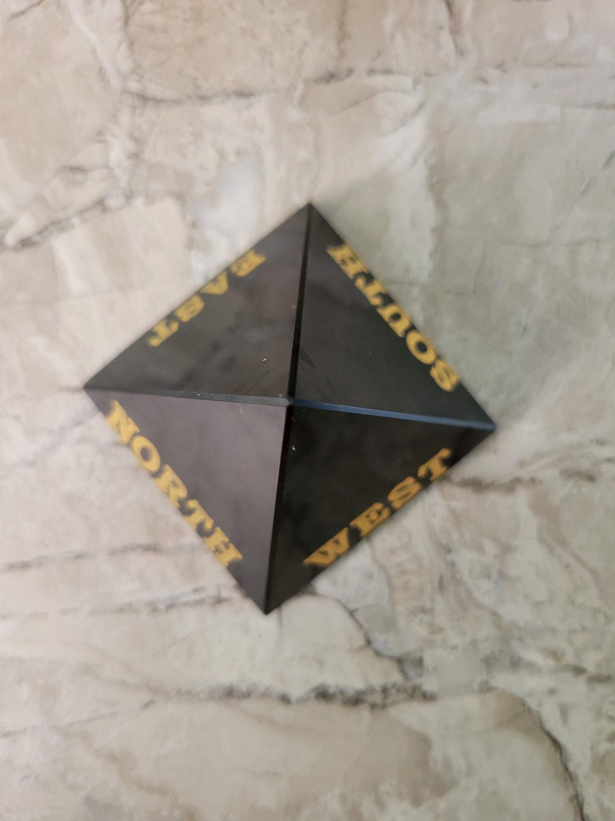 Handmade Black agate, selenite engraved crystal directional pyramid