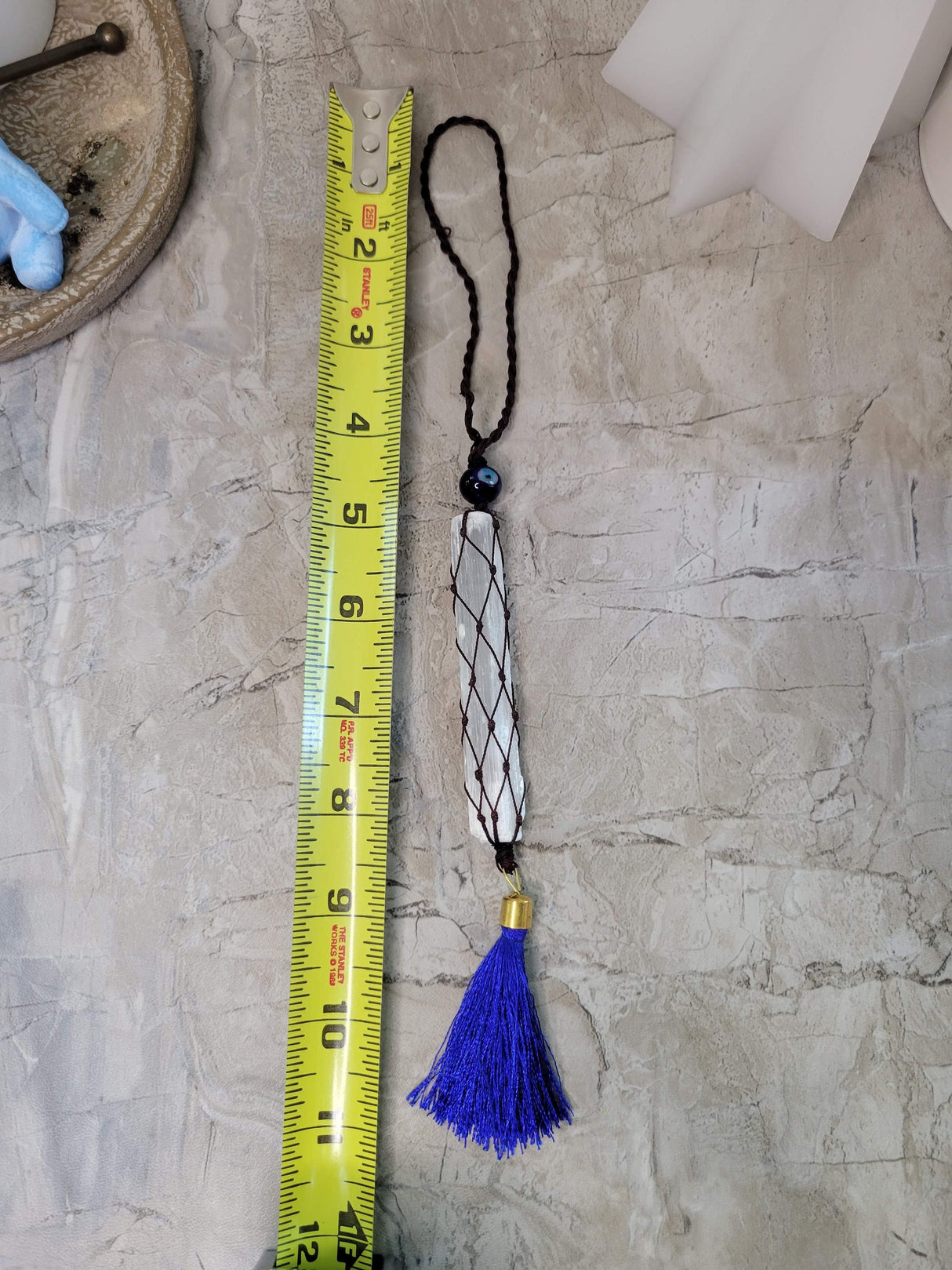 Evil eye bead selenite wand Wall hanging, Handmade car Hanging