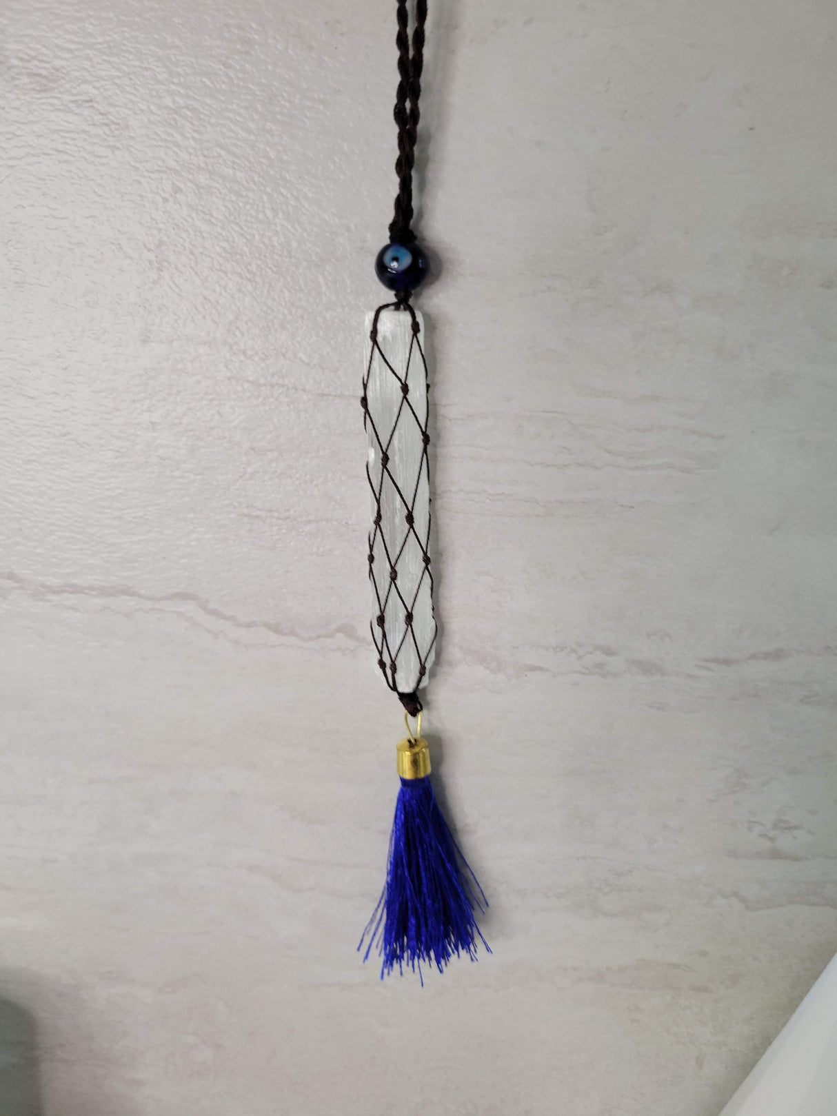 Evil eye bead selenite wand Wall hanging, Handmade car Hanging