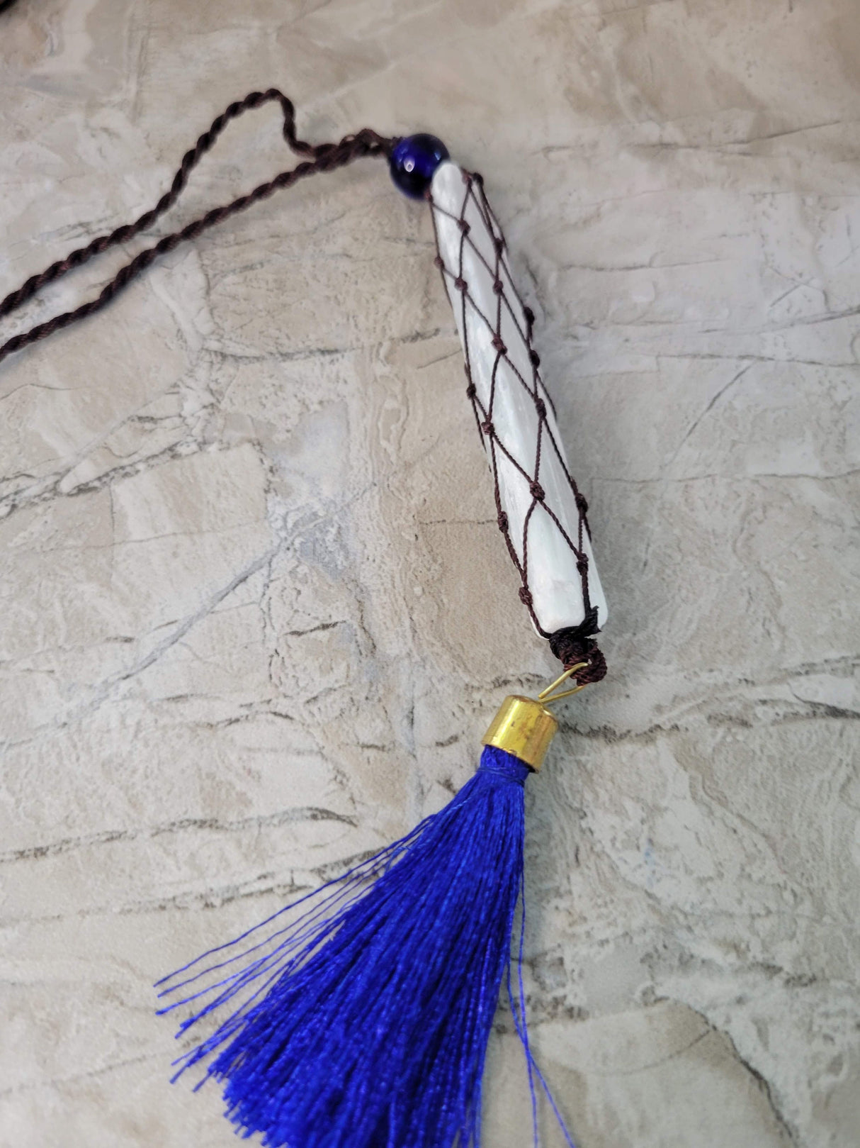 Evil eye bead selenite wand Wall hanging, Handmade car Hanging