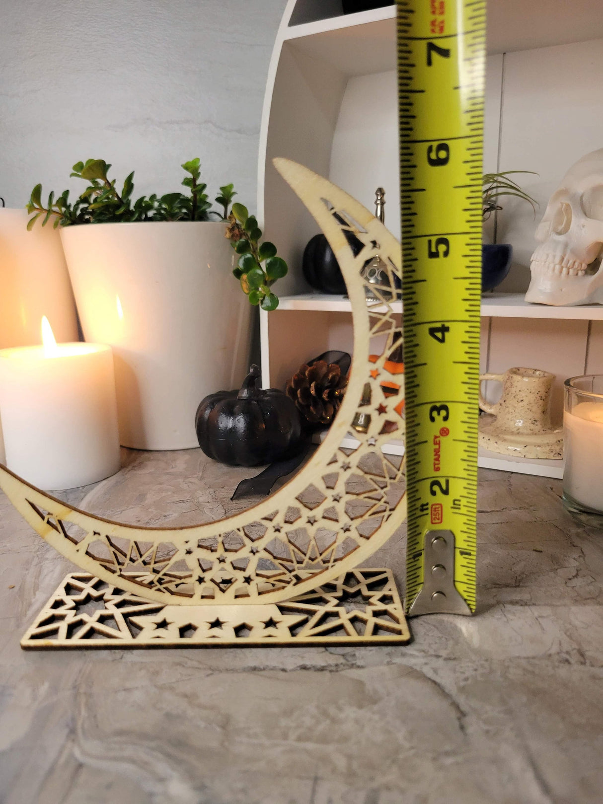 Handmade Wooden Moon Ornament: Witchy Tabletop Decor