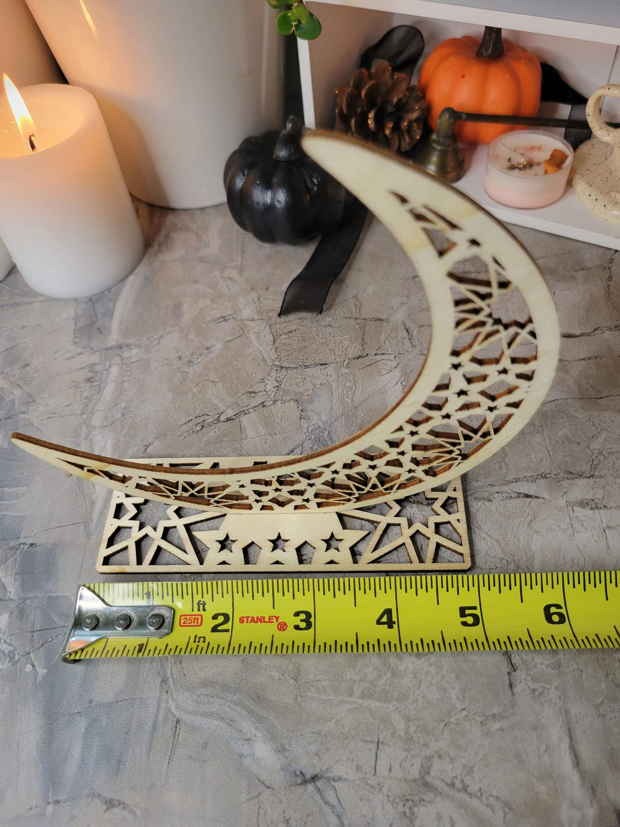 Handmade Wooden Moon Ornament: Witchy Tabletop Decor
