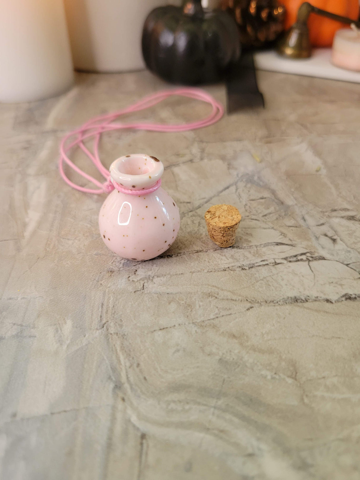 Ceramic perfume bottle pendant necklace , essential oil vial necklace