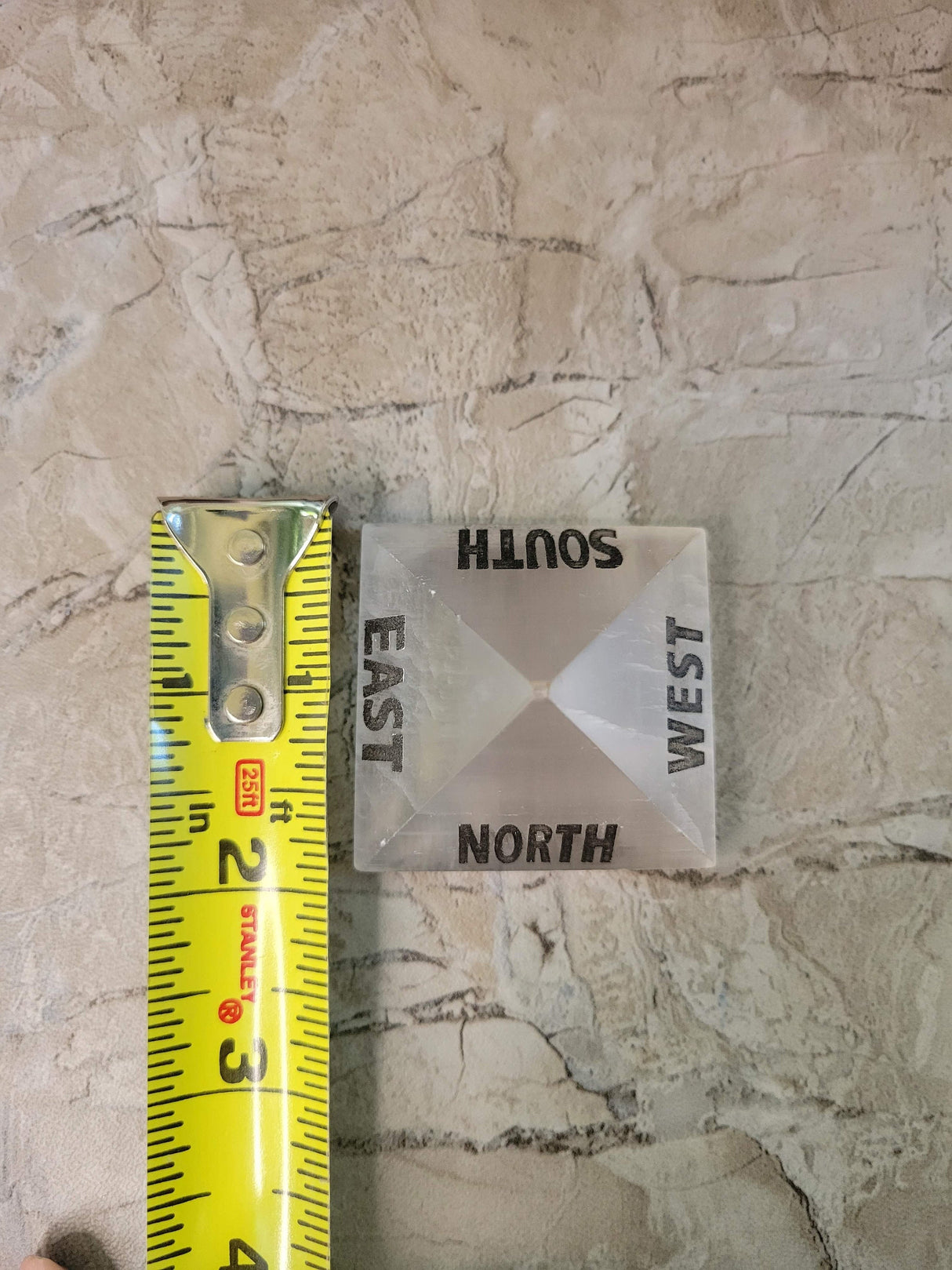 Handmade Black agate, selenite engraved crystal directional pyramid