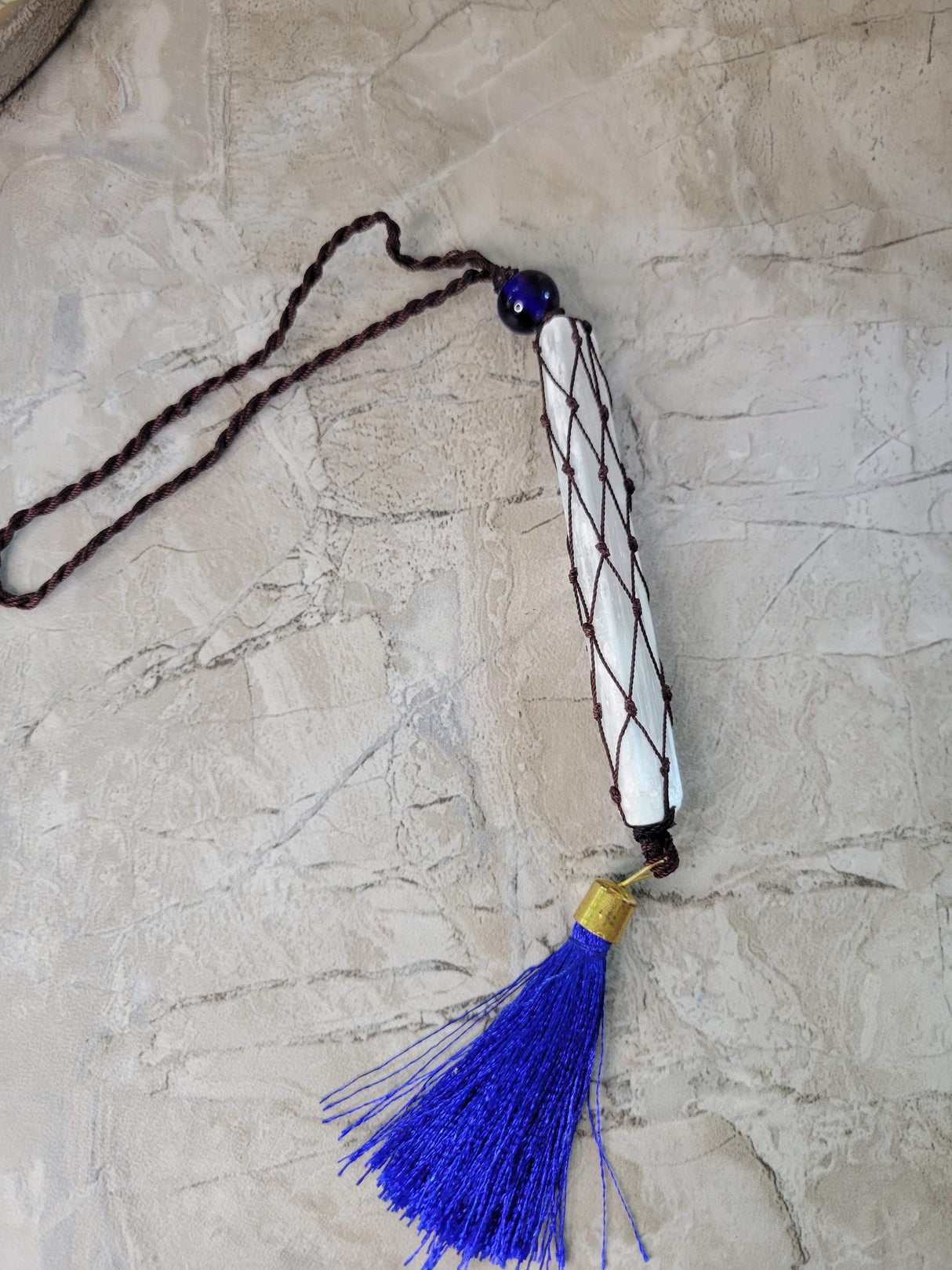 Evil eye bead selenite wand Wall hanging, Handmade car Hanging