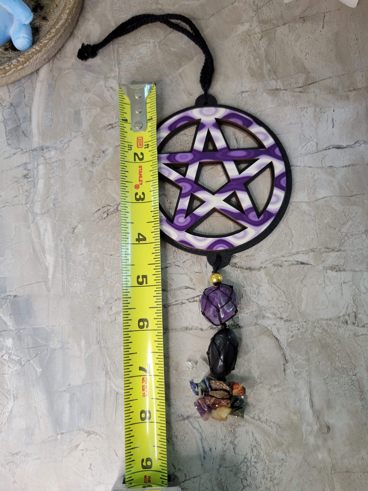 Pentagram tie dye wooden wall/car hanging w/ tumble stones