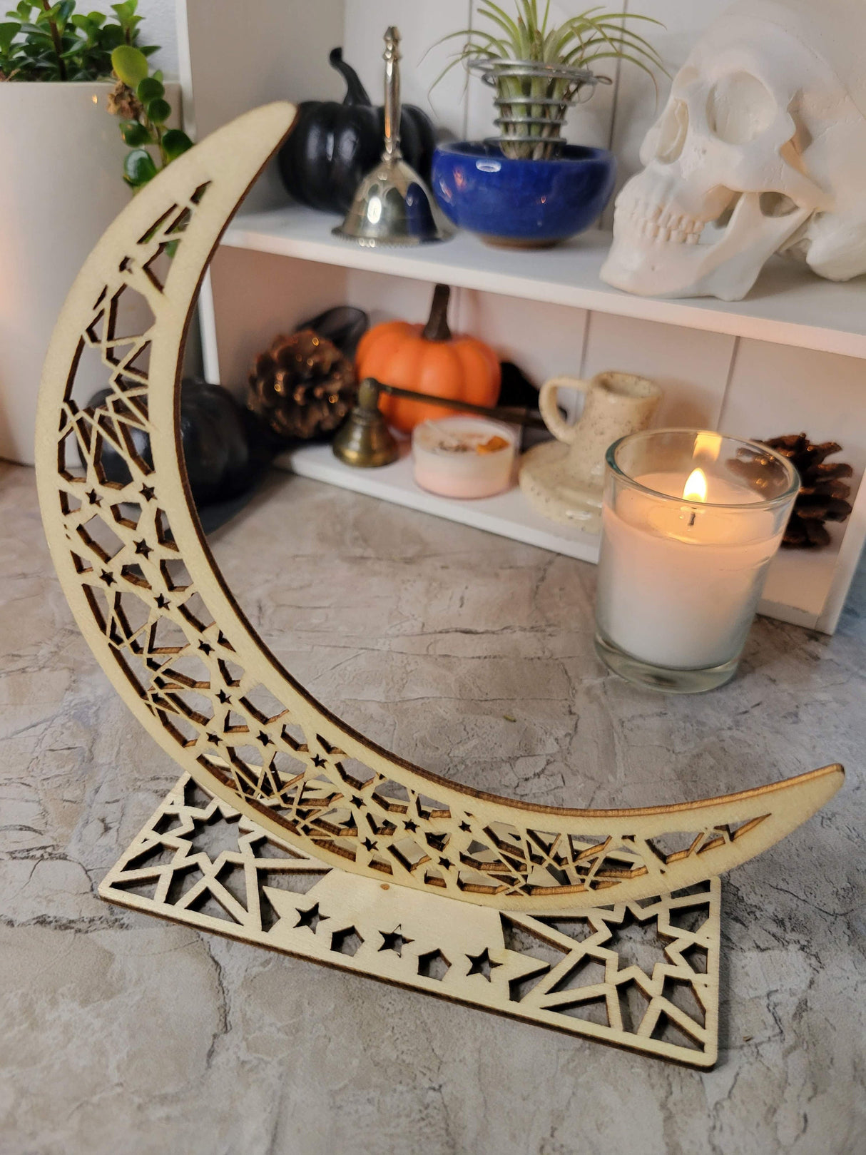 Handmade Wooden Moon Ornament: Witchy Tabletop Decor