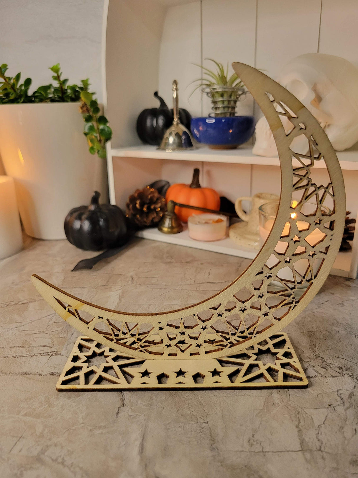 Handmade Wooden Moon Ornament: Witchy Tabletop Decor