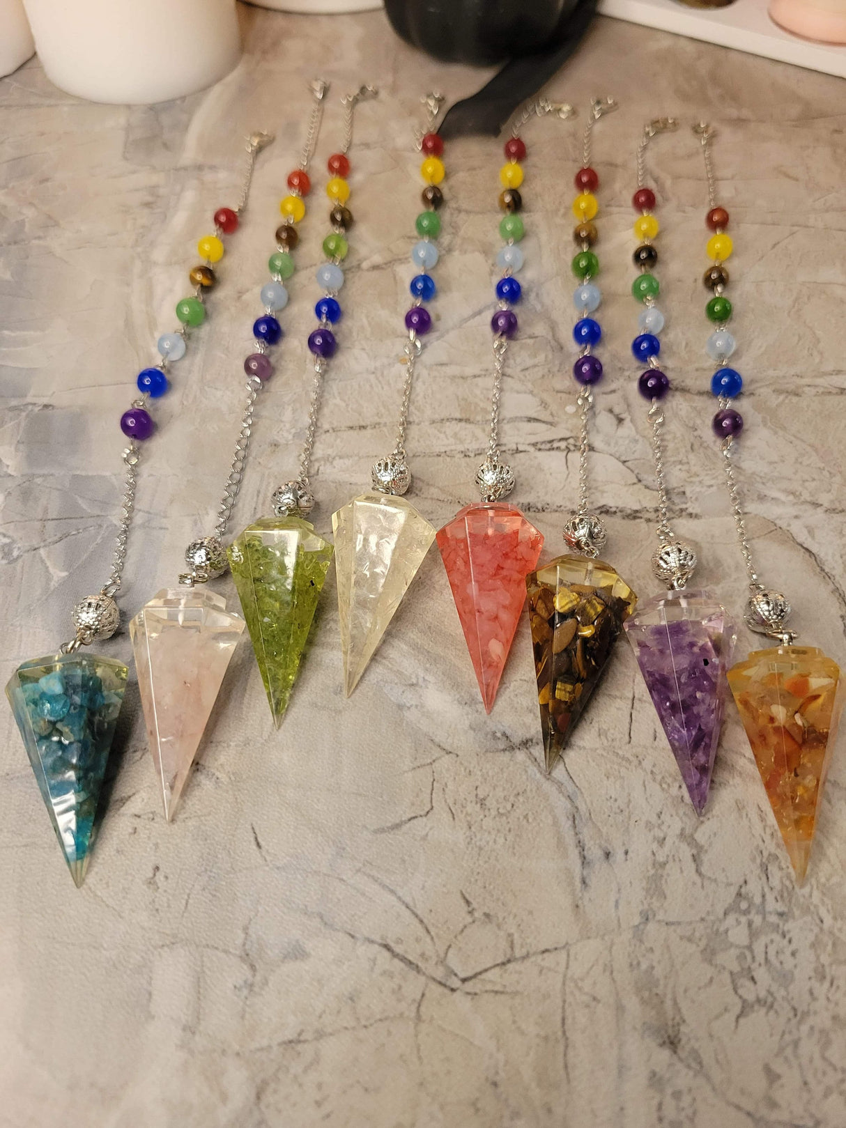 Resin Dowsing Pendulum: Chakra Jewelry with Natural Gemstone Chips
