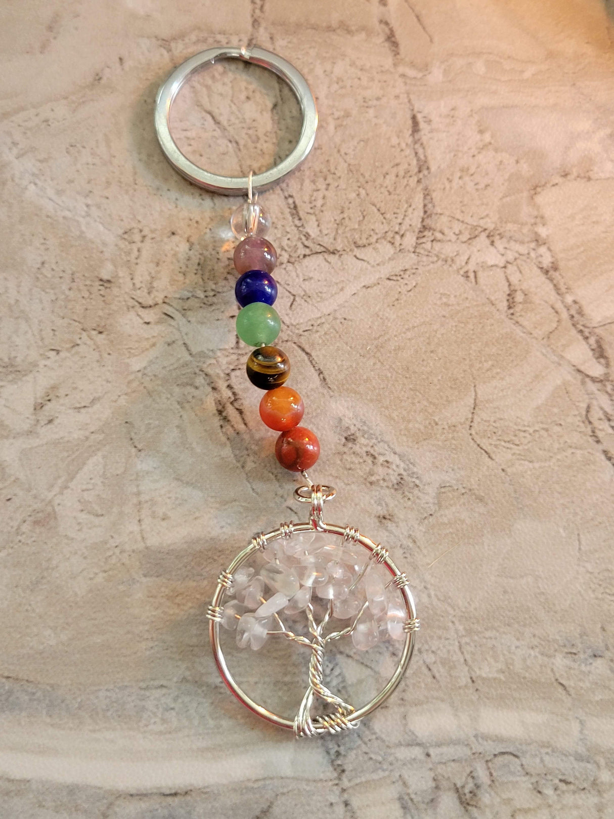 Chakra Keychain: Quartz Crystal Tree of Life Gemstone Keyring