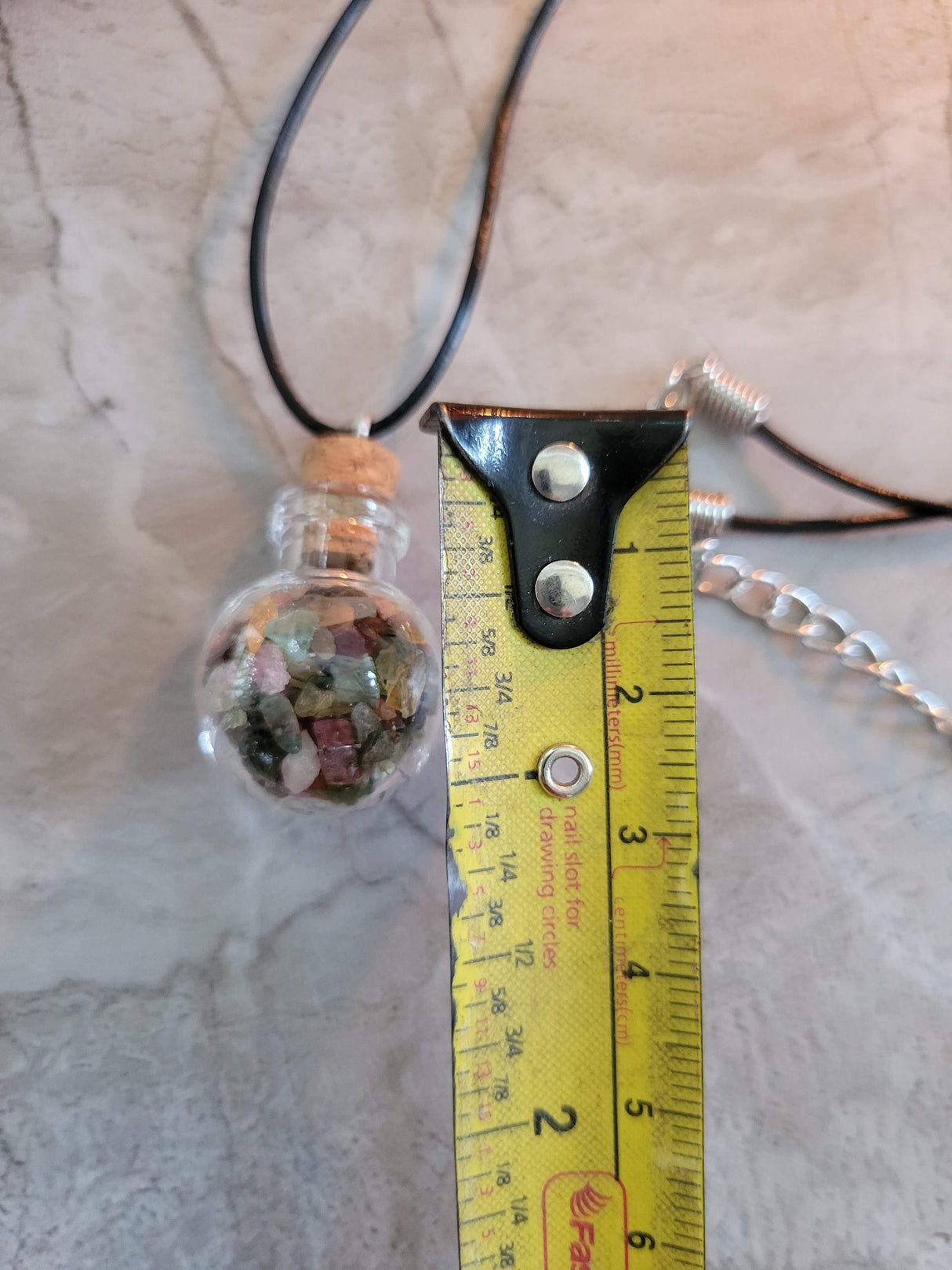 Glass wishing bottle leather cord pendant necklaces, with natural gemstone chip beads