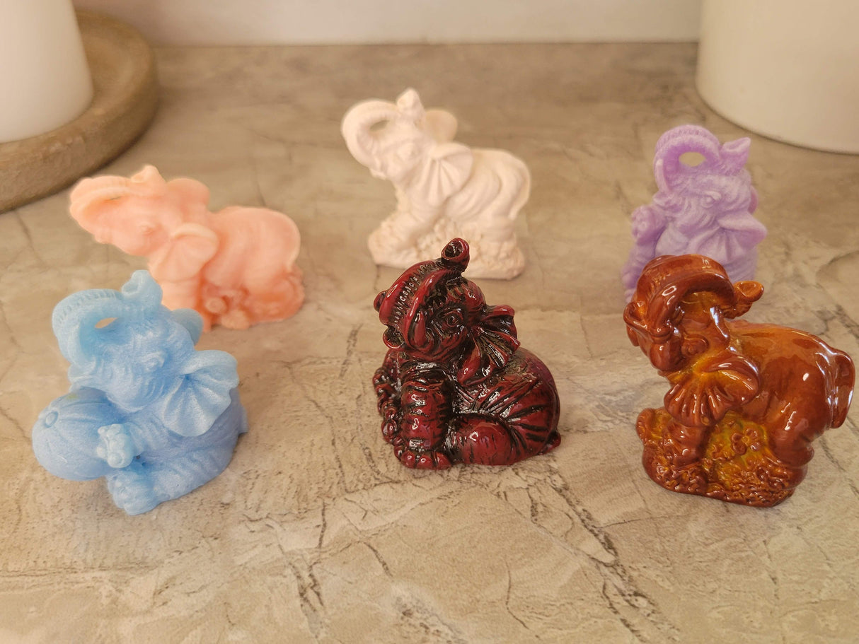 Mini Elephant Figurines: Polyresin Desktop Decor, Gift Set of 6