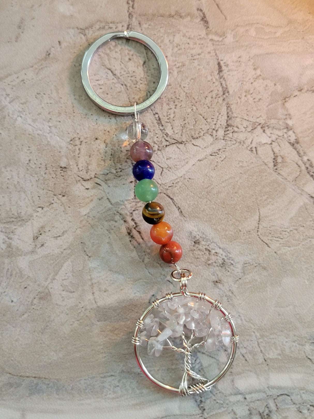 Chakra Keychain: Quartz Crystal Tree of Life Gemstone Keyring