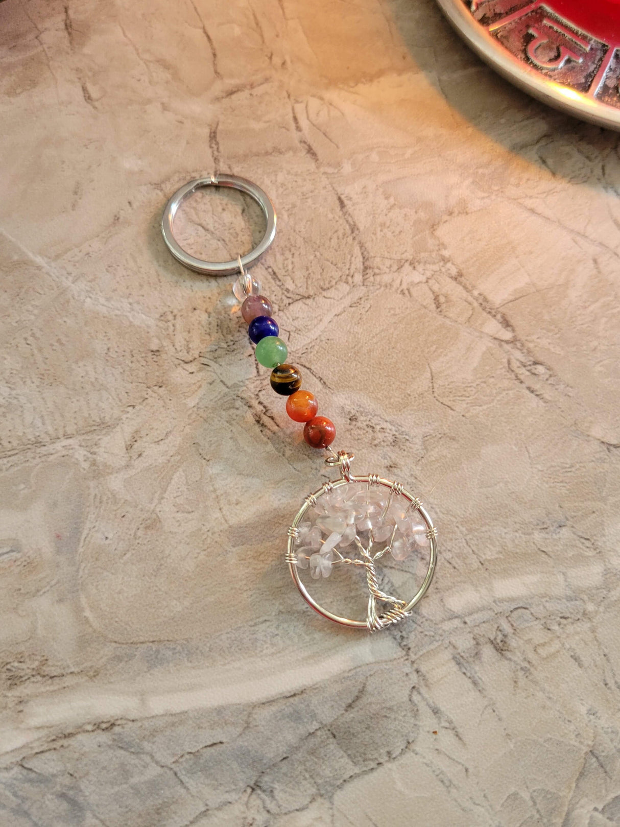 Chakra Keychain: Quartz Crystal Tree of Life Gemstone Keyring