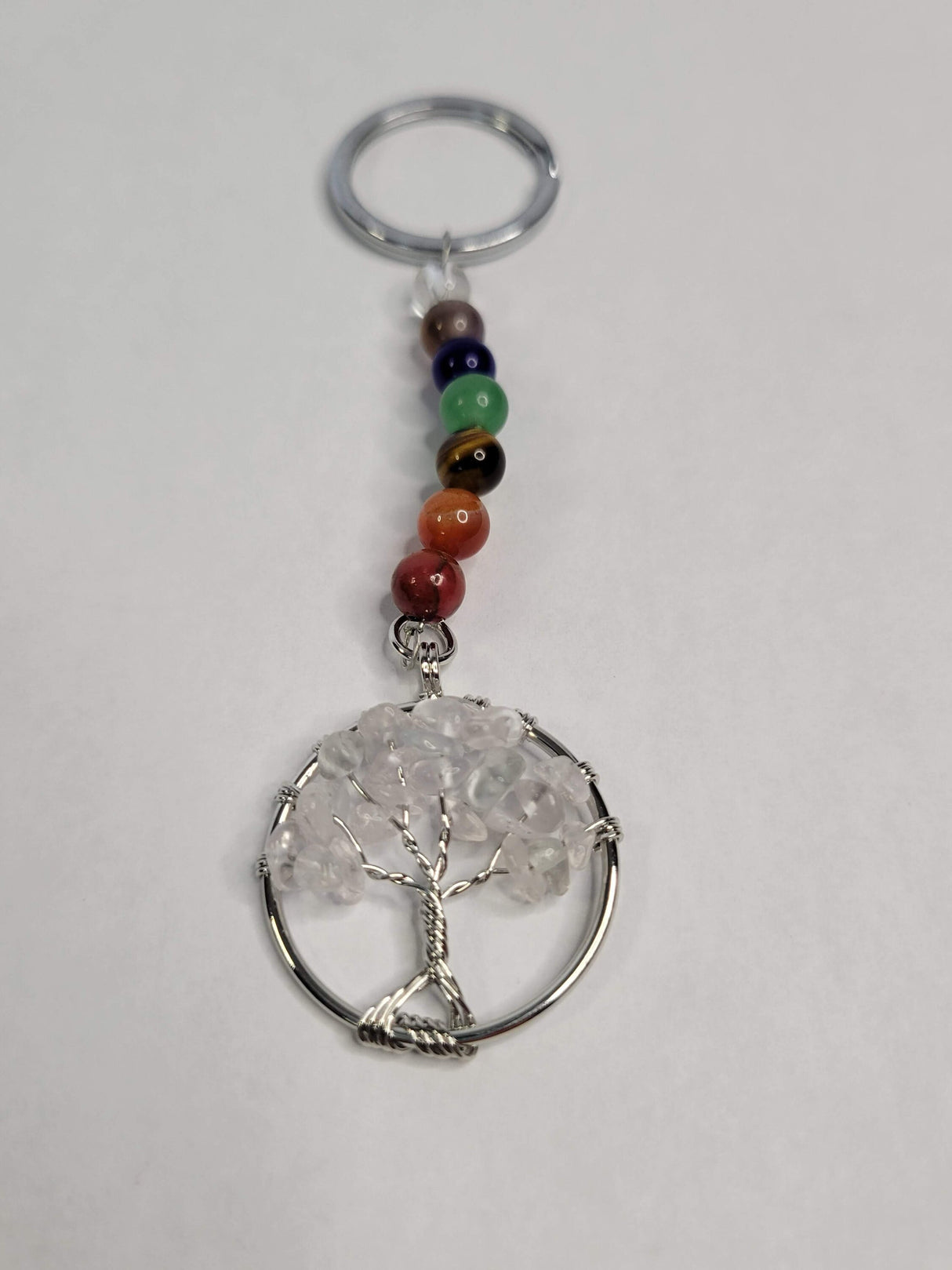 Chakra Keychain: Quartz Crystal Tree of Life Gemstone Keyring