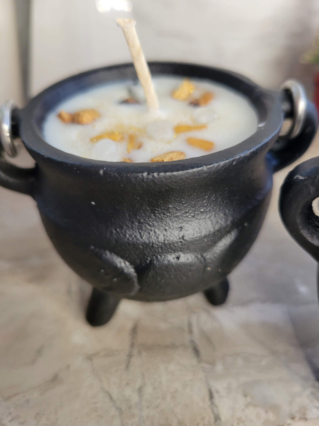 Triple Moon Cauldron Candle: Palo Santo Soy Wax, Clear Quartz Crystal
