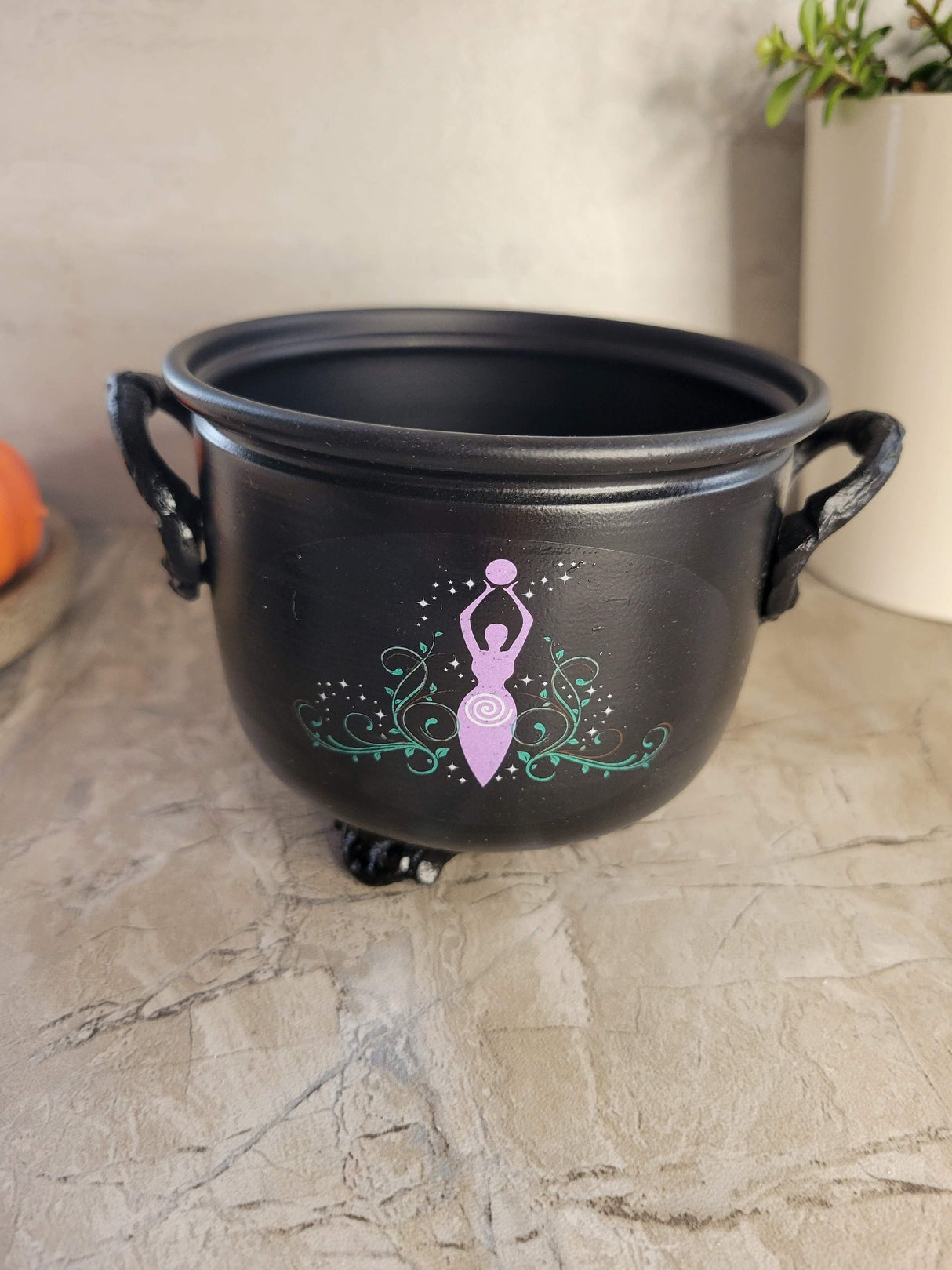 Handmade Witch Cauldron: Altar Decor with Triple Moon, Pentacle, or Tree of Life