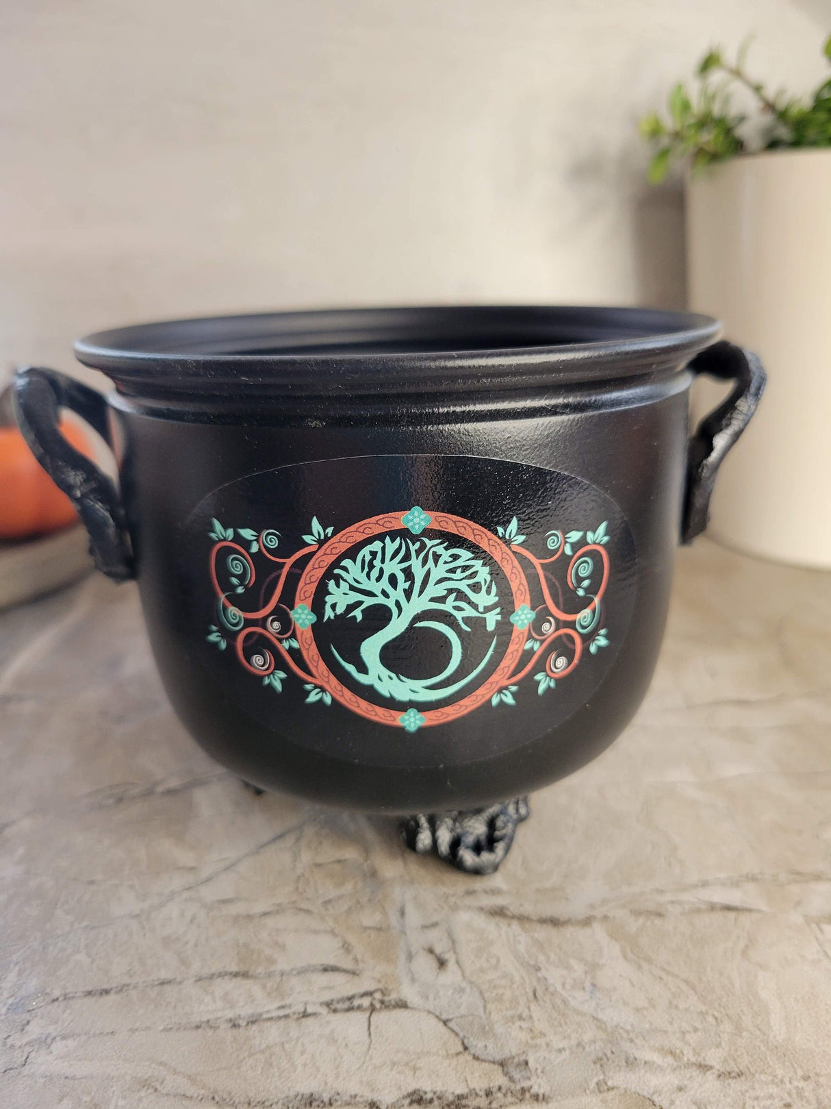 Handmade Witch Cauldron: Altar Decor with Triple Moon, Pentacle, or Tree of Life