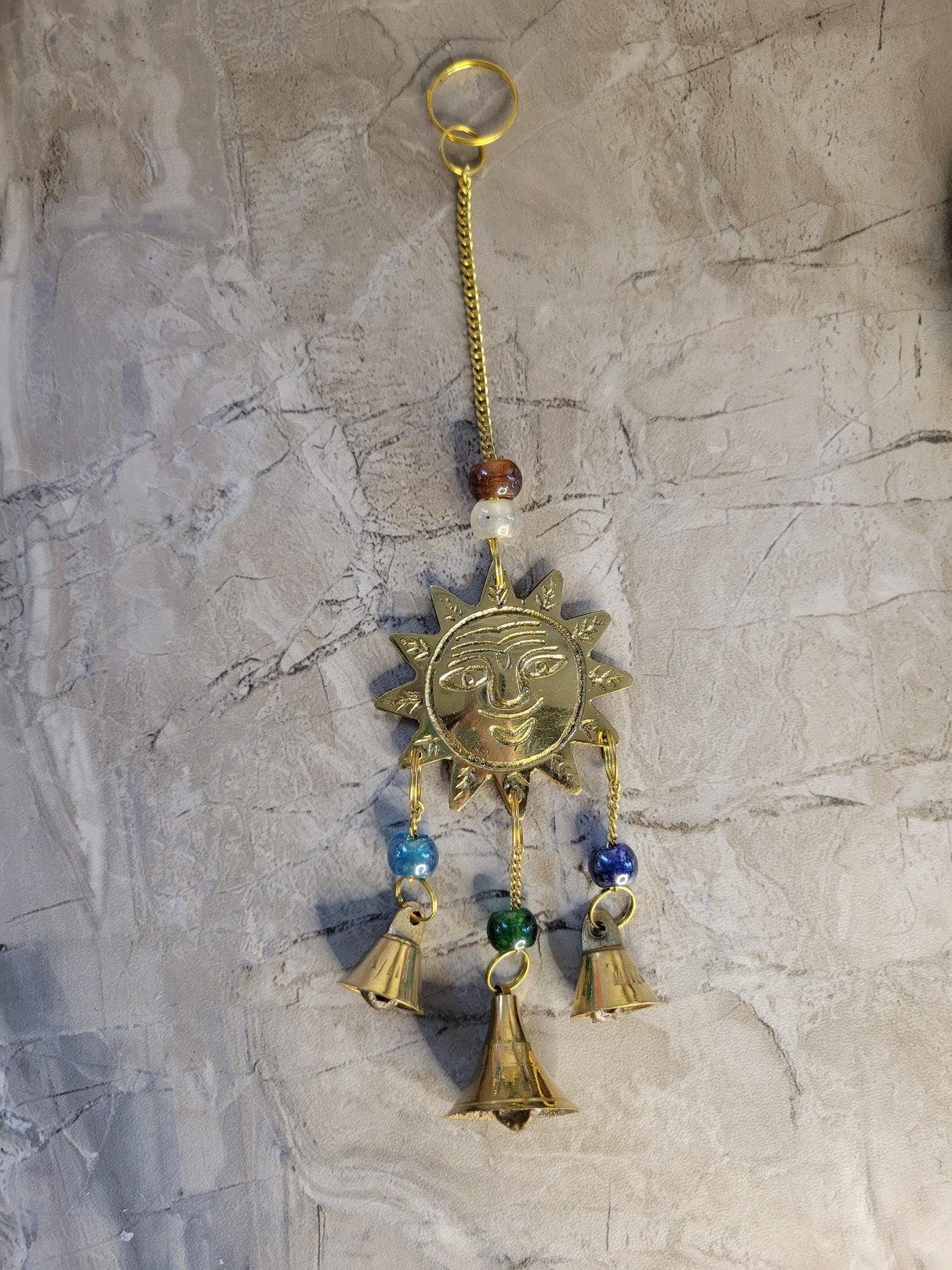 Brass Sun Wind Chime with Bells: Witch Bells, Altar Decoration