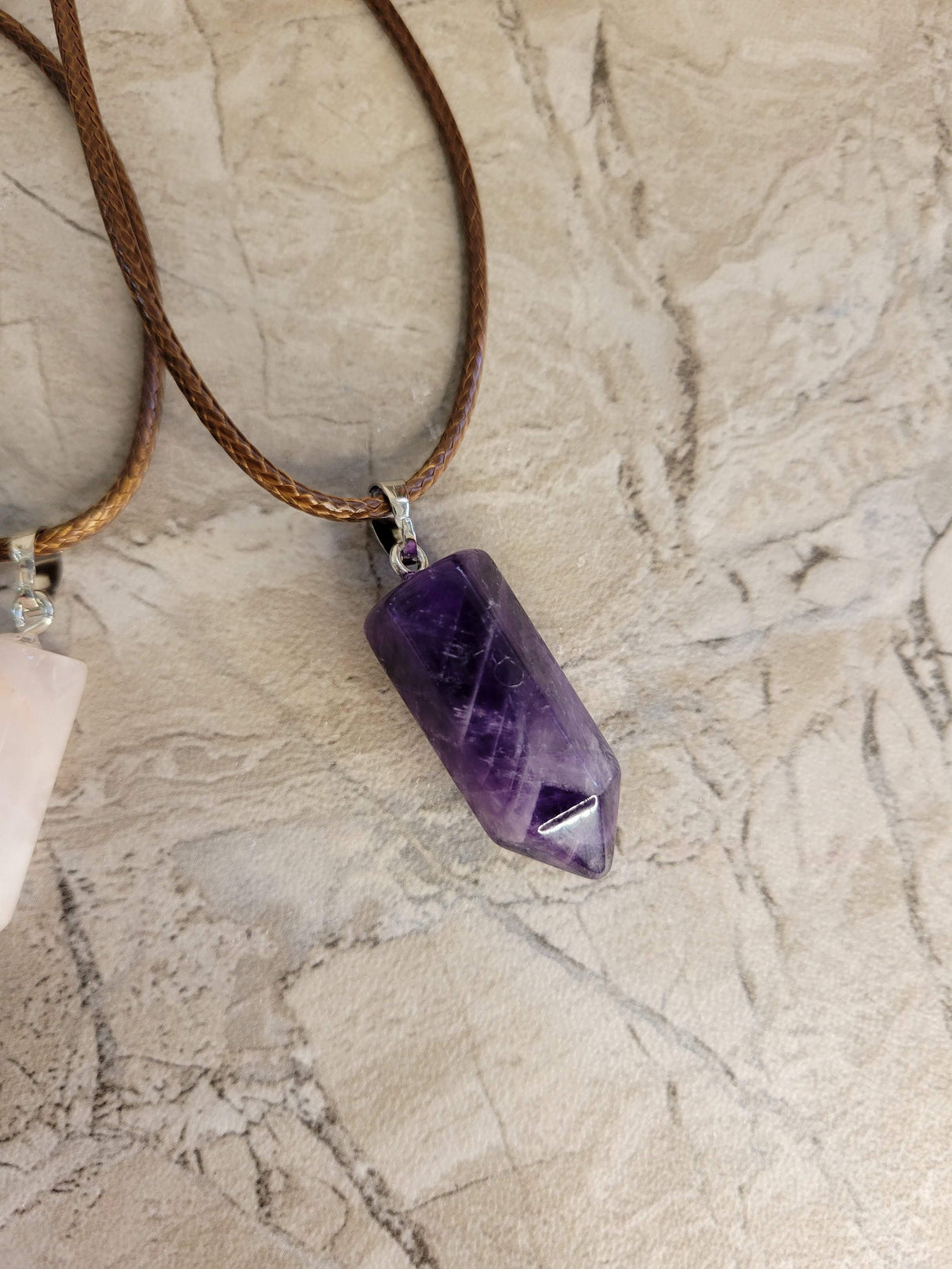 Rose Quartz & Amethyst Point Pendant Necklace