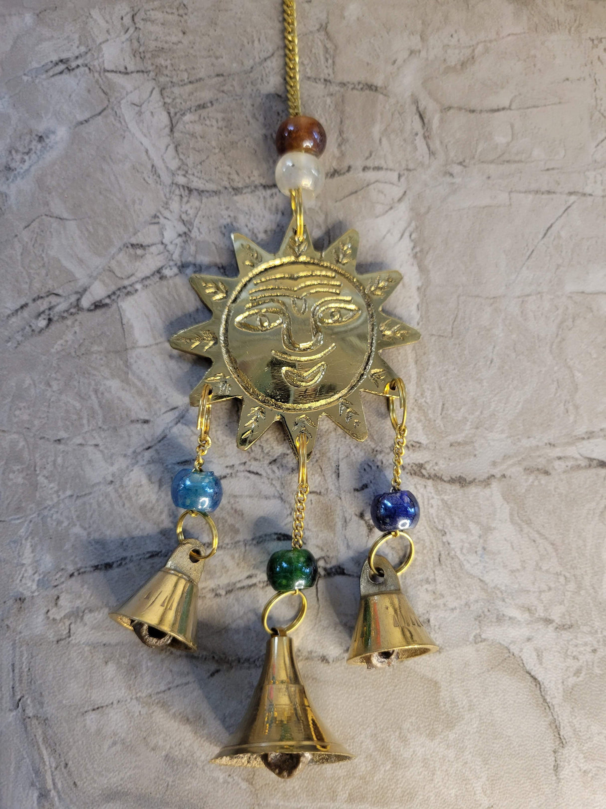 Brass Sun Wind Chime with Bells: Witch Bells, Altar Decoration