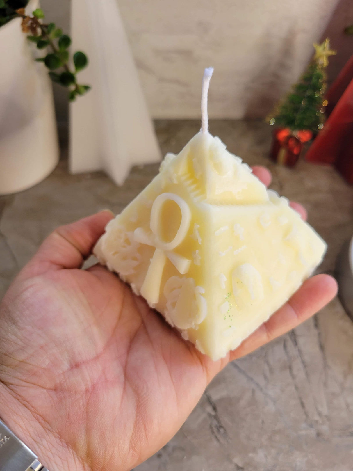 Palm Wax Pyramid Candle: Egyptian Symbols, Prosperity & Protection