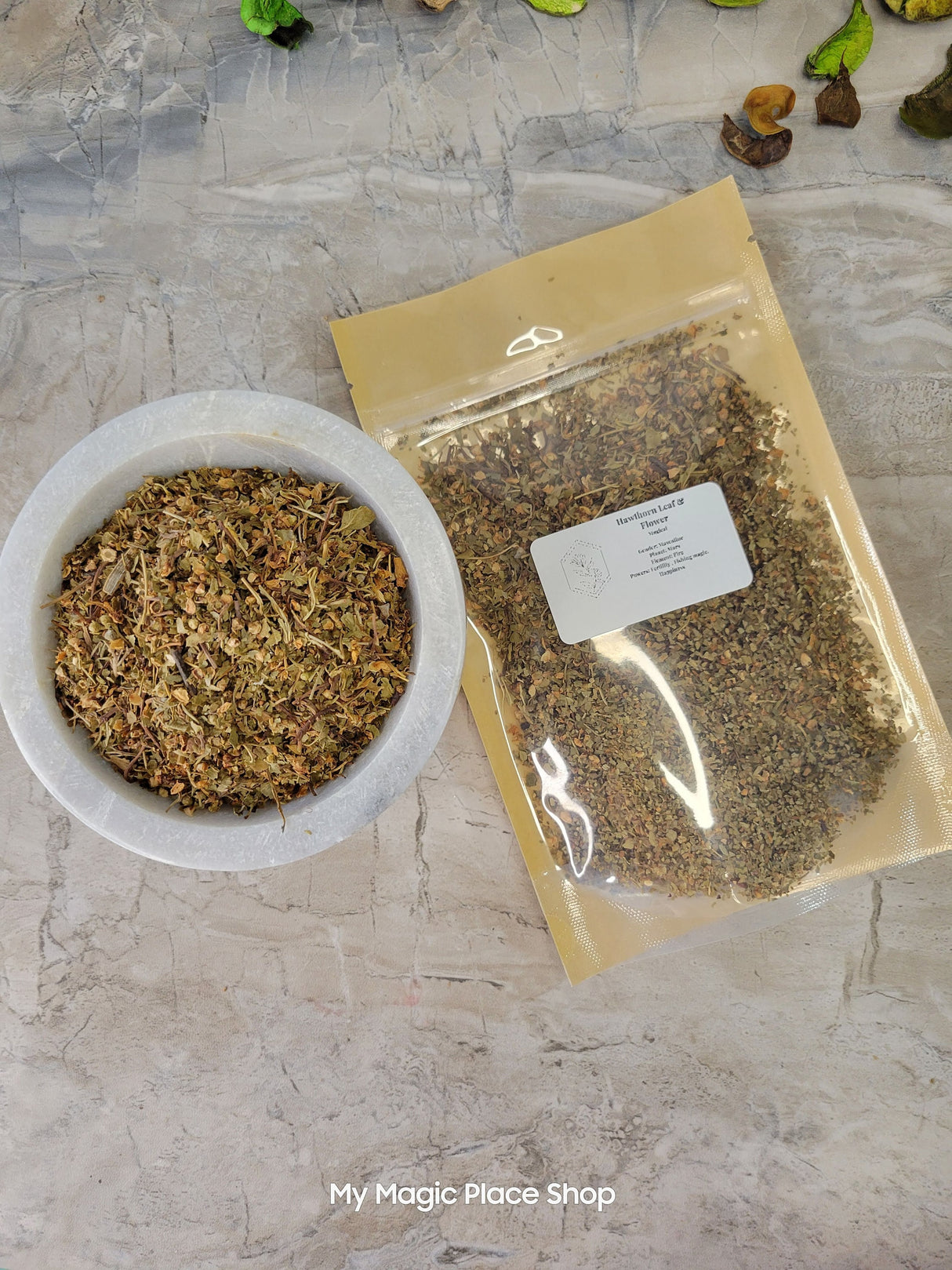 Hawthorn Leaf & Flower, Cut and Sifted 1oz, decoration herbs, magical herbs