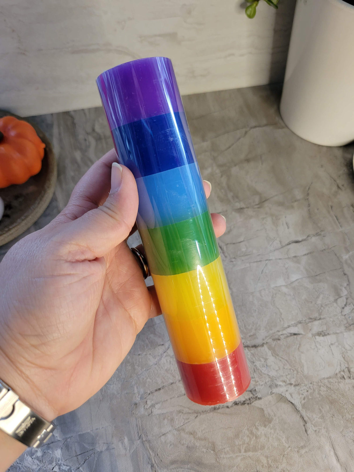 Handmade Seven Chakras Layered Candle: Unscented Meditation Candle