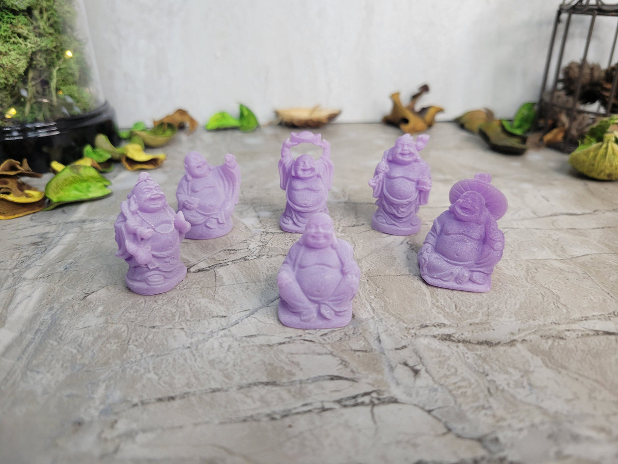 Handmade Purple Acrylic Laughing Buddha Figurines, Lucky Decor (Set of 6)