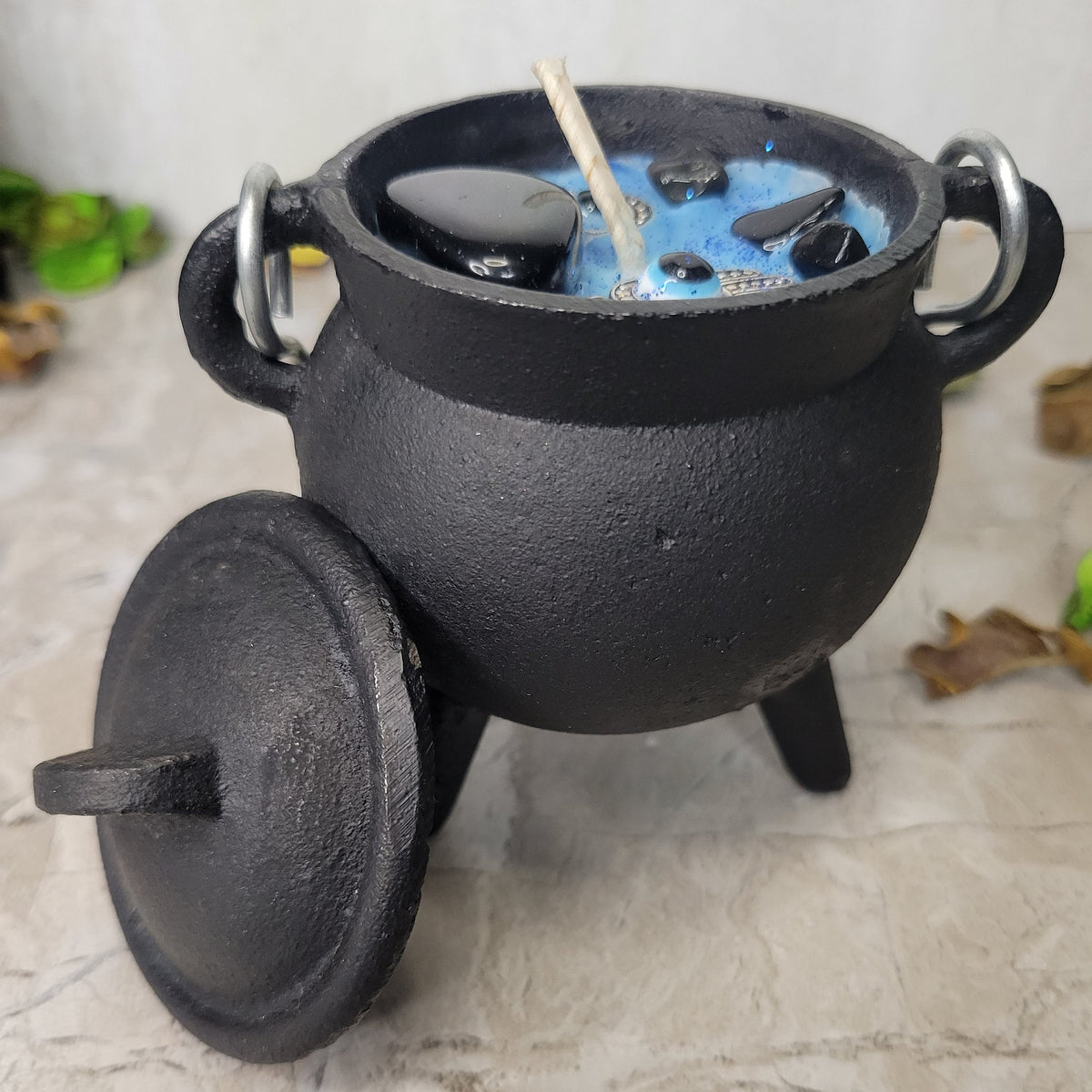 Evil Eye Soy Wax Candle Cauldron with Onyx Crystal Intention Candle Protection Candle
