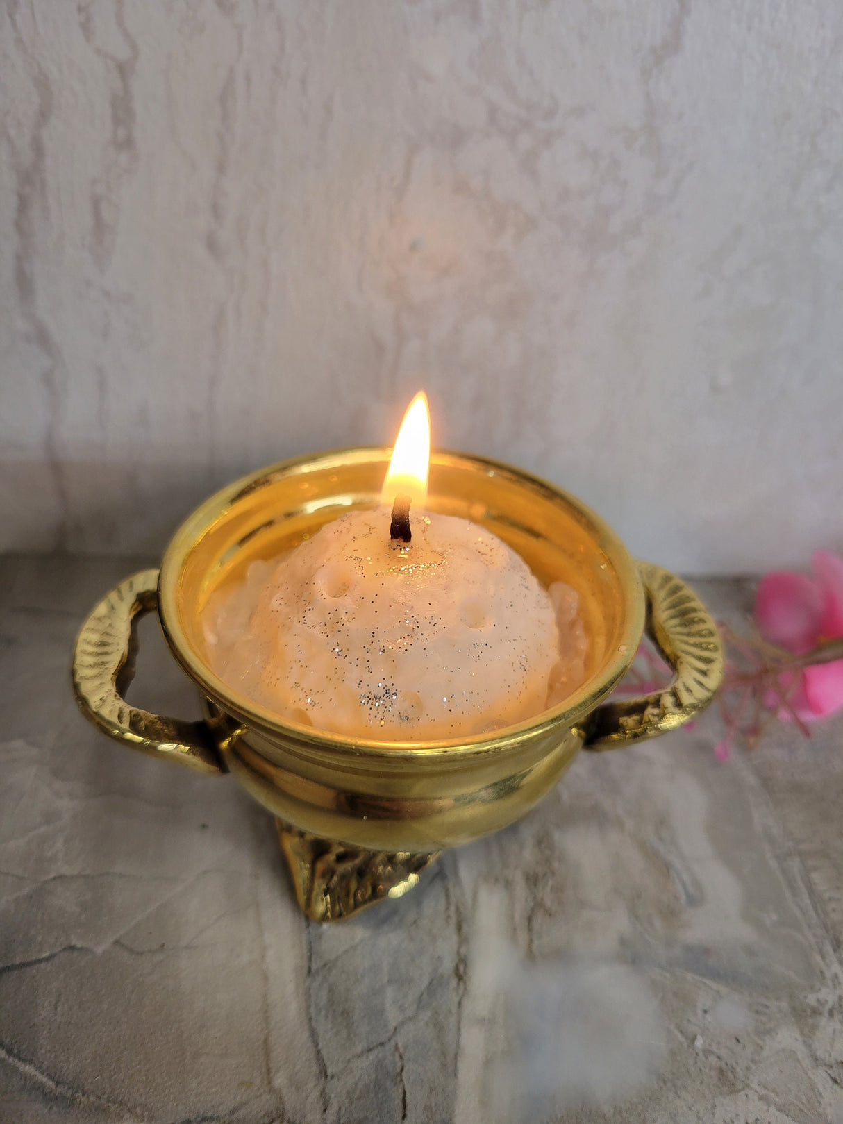 Full Moon Cauldron Candle: Brass Antique Design, Soy Wax