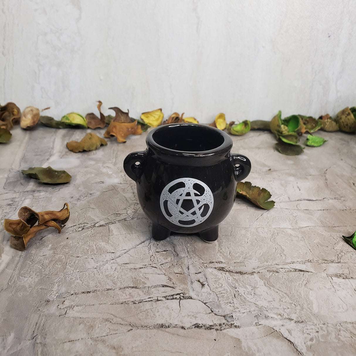 Mini Black Ceramic Cauldron: Altar Incense Burner