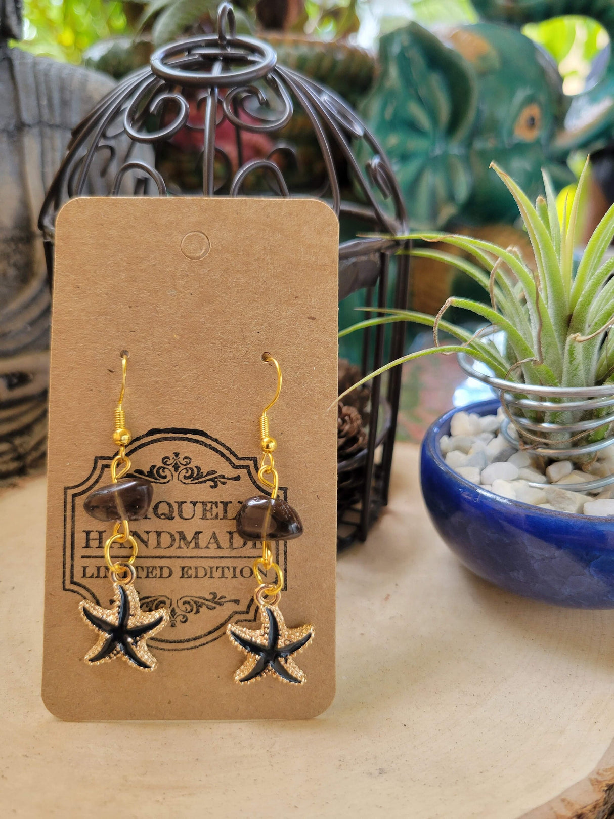 Star Charm Crystal Chip Earrings: Rose Quartz, Tourmaline, Clear Quartz