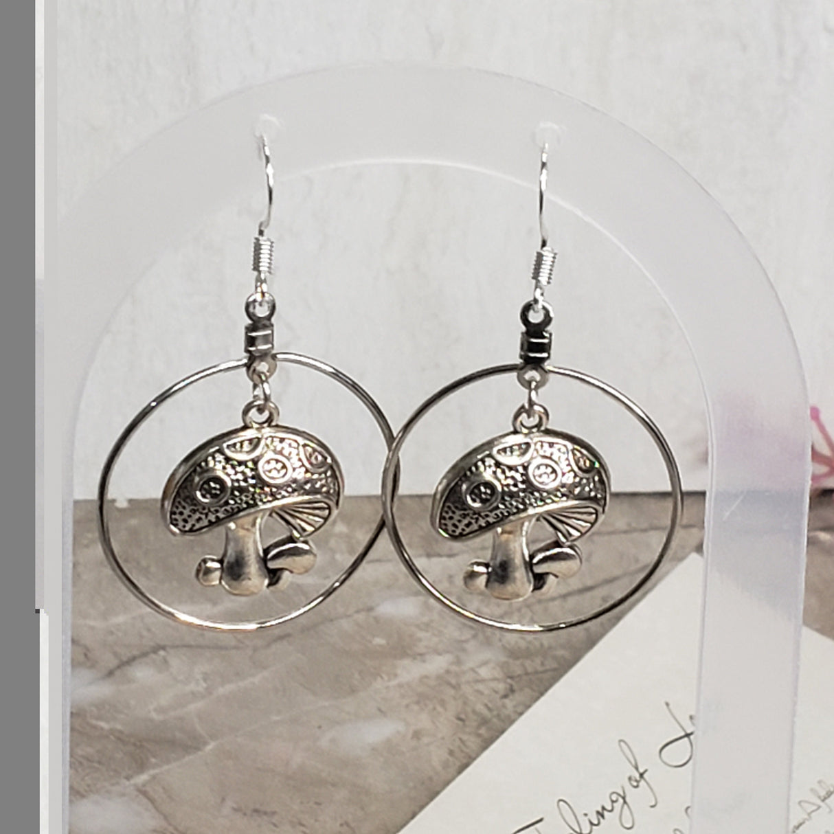 Mushroom Earrings, Hoop Mushroom, Plant Earrings, Gift for Her, Silver Earrings