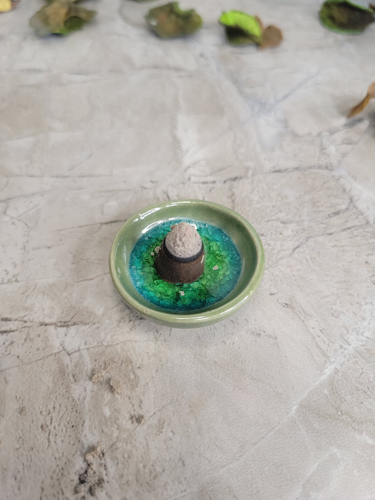 Handmade Ceramic Incense Cone Holder: Small Stoneware Dish