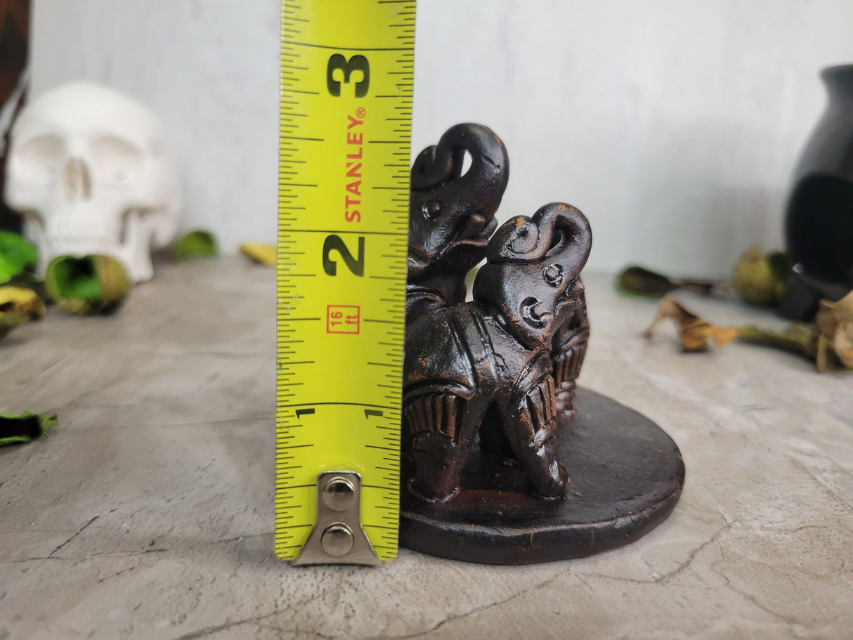 Handcrafted Ceramic Elephant Incense Holder: Triple Elephant Design