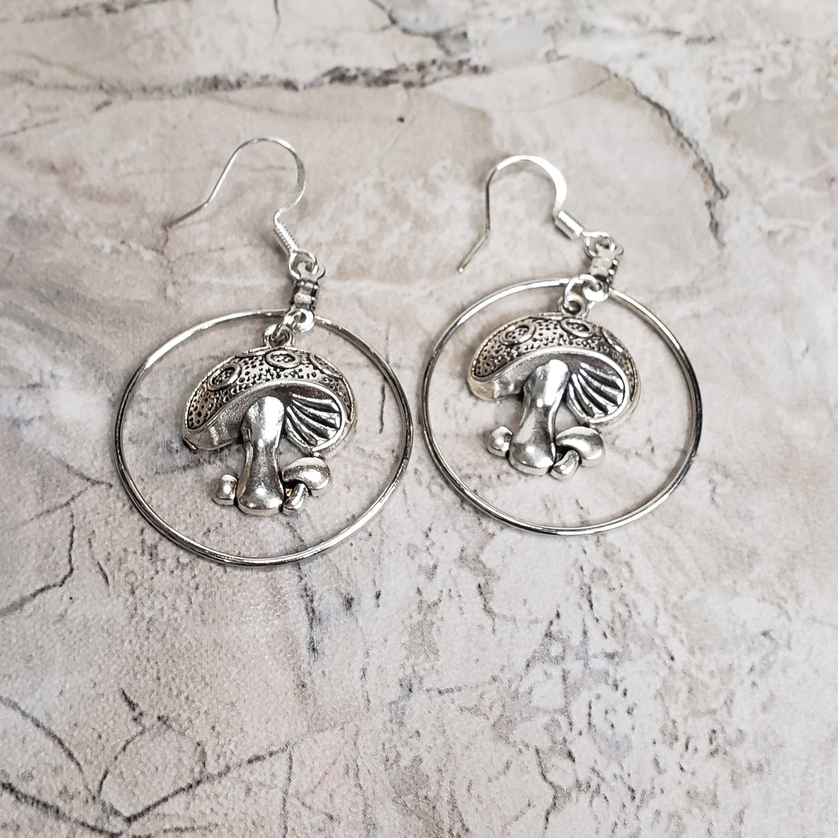 Mushroom Earrings, Hoop Mushroom, Plant Earrings, Gift for Her, Silver Earrings