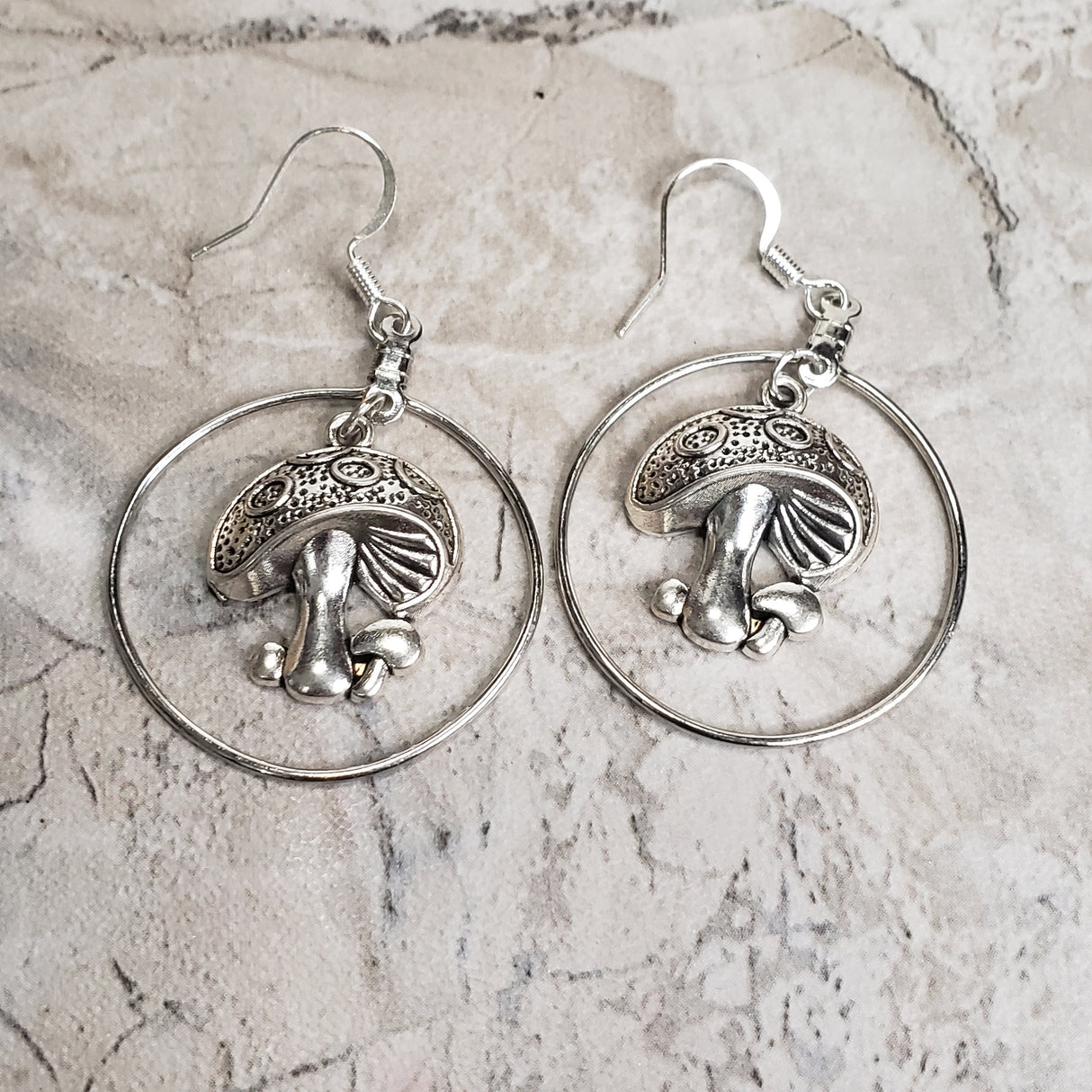 Mushroom Earrings, Hoop Mushroom, Plant Earrings, Gift for Her, Silver Earrings