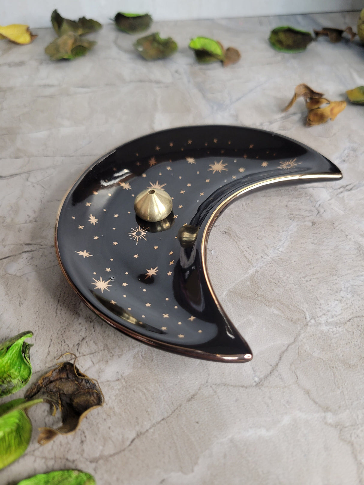 Ceramic Moon Incense Burner Plate: Celestial Altar Decoration