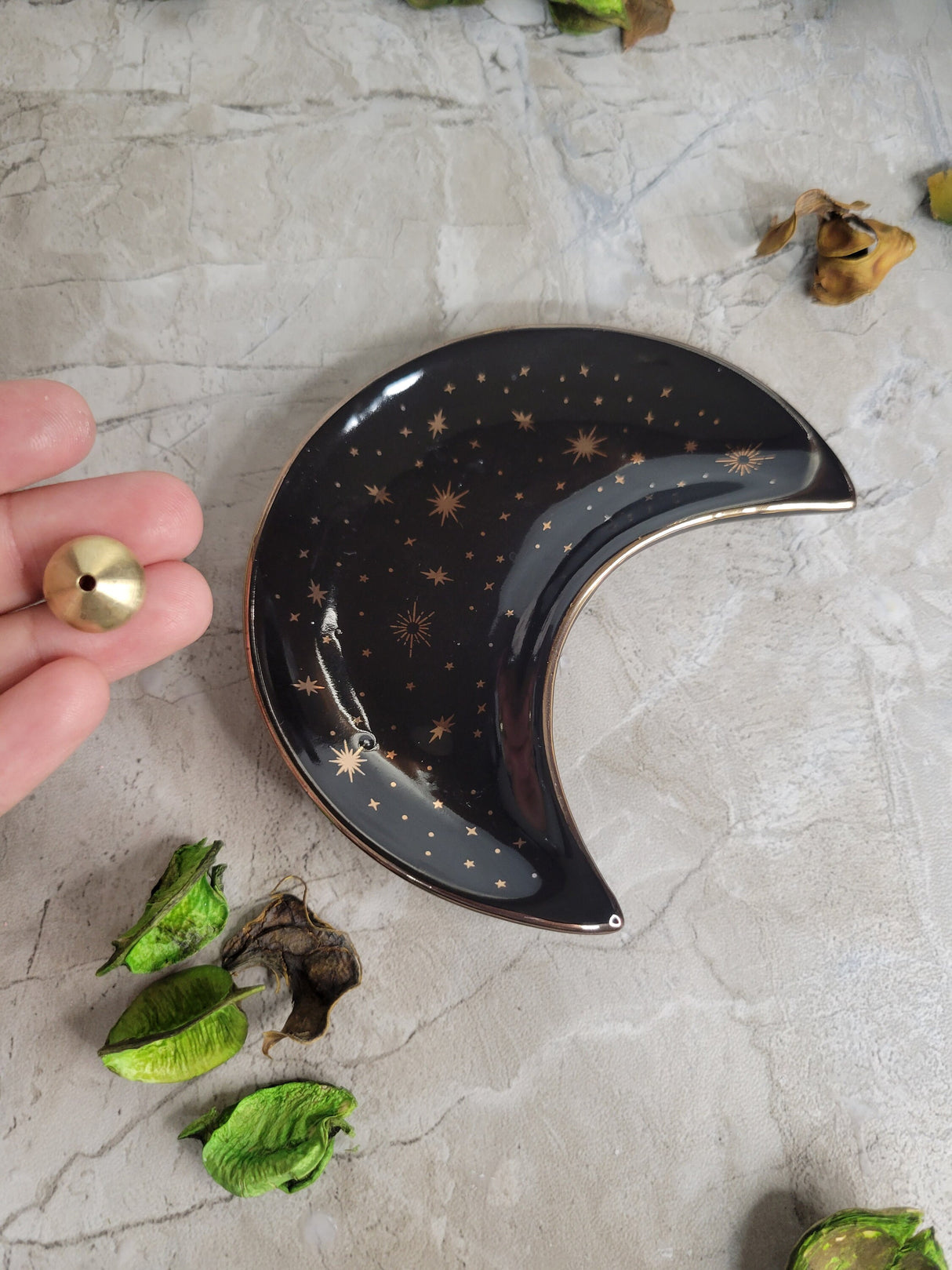Ceramic Moon Incense Burner Plate: Celestial Altar Decoration