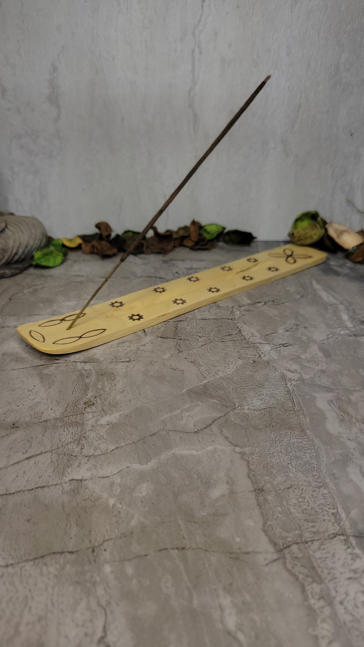 Engraved Wood Incense Holder: 10-Inch Ash Catcher