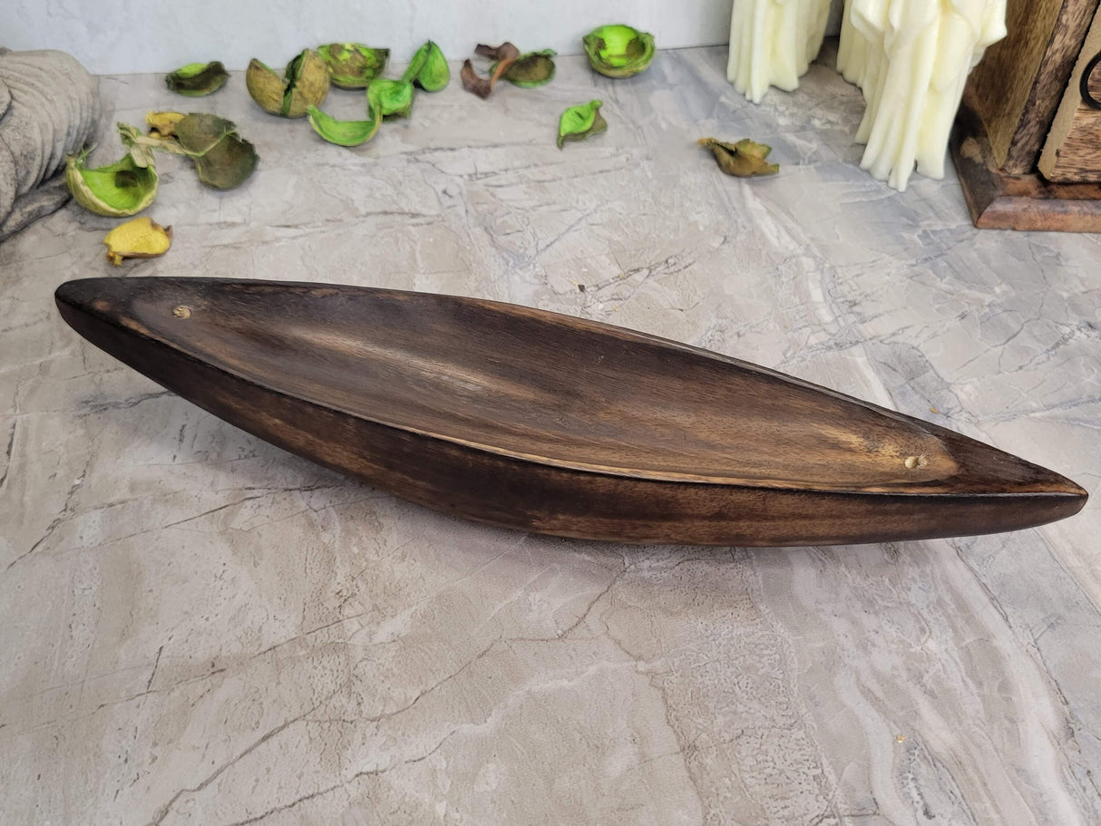 Canoe Wood Double Incense Burner: Small Incense Holder