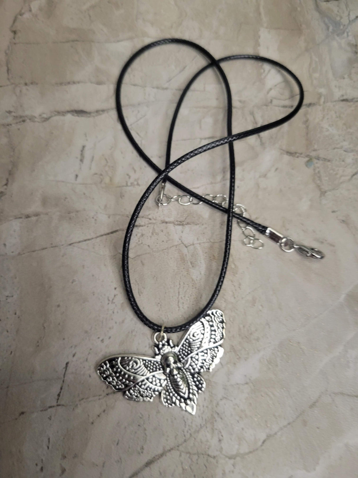 Skull Moth Pendant Necklace, Gothic Jewelry, Antique Silver, Nature Lover Necklace