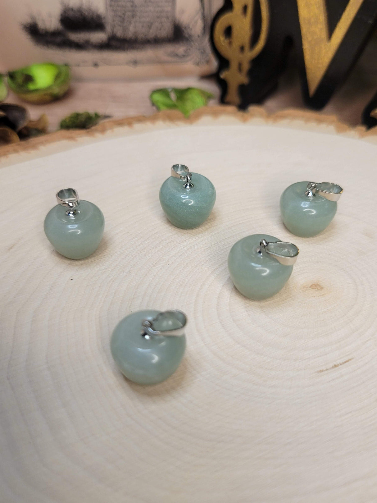 Green Aventurine Quartz Apple Pendant with Cord