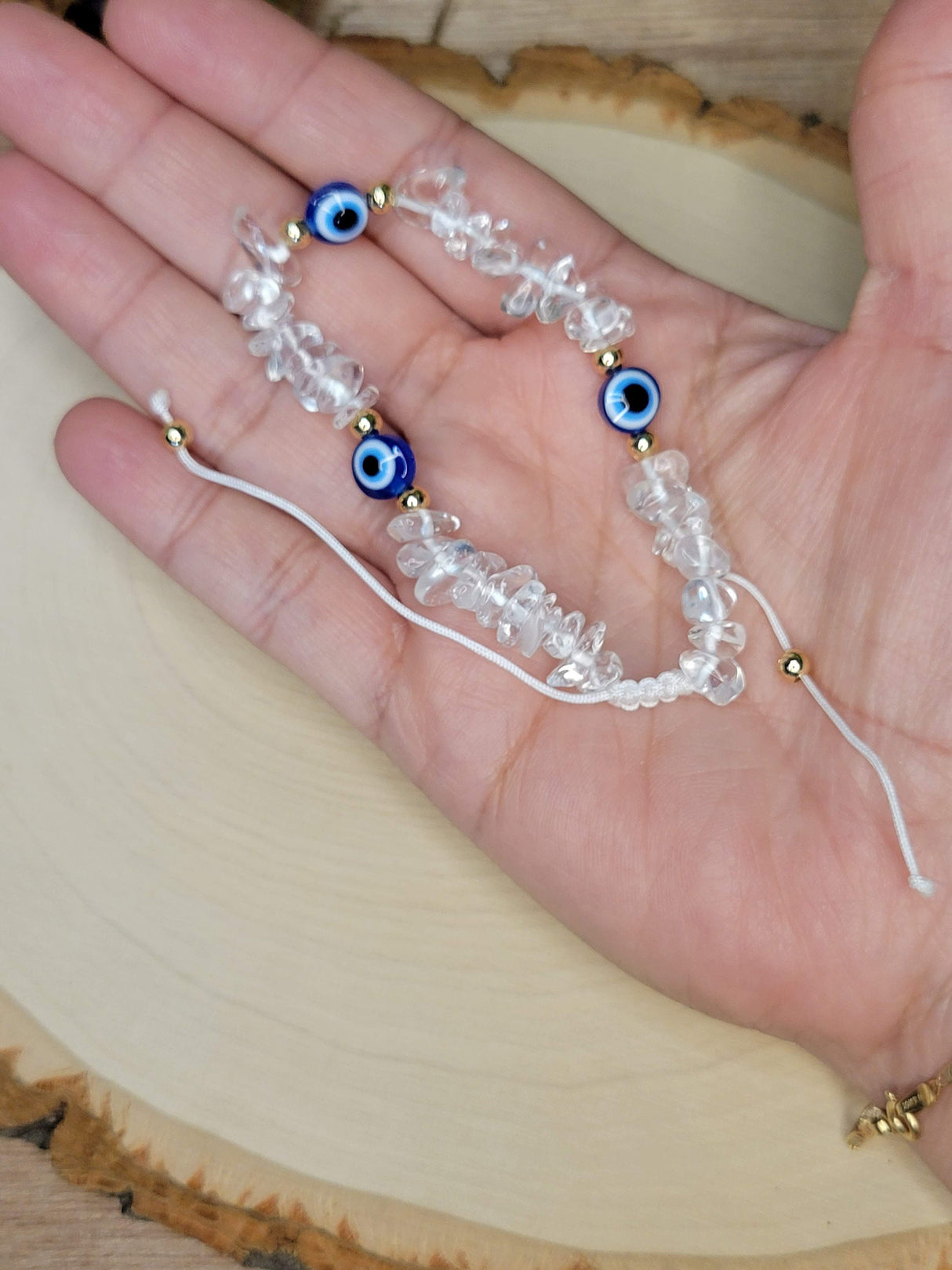 Clear Quartz Evil Eye Bracelet, Protection Jewelry