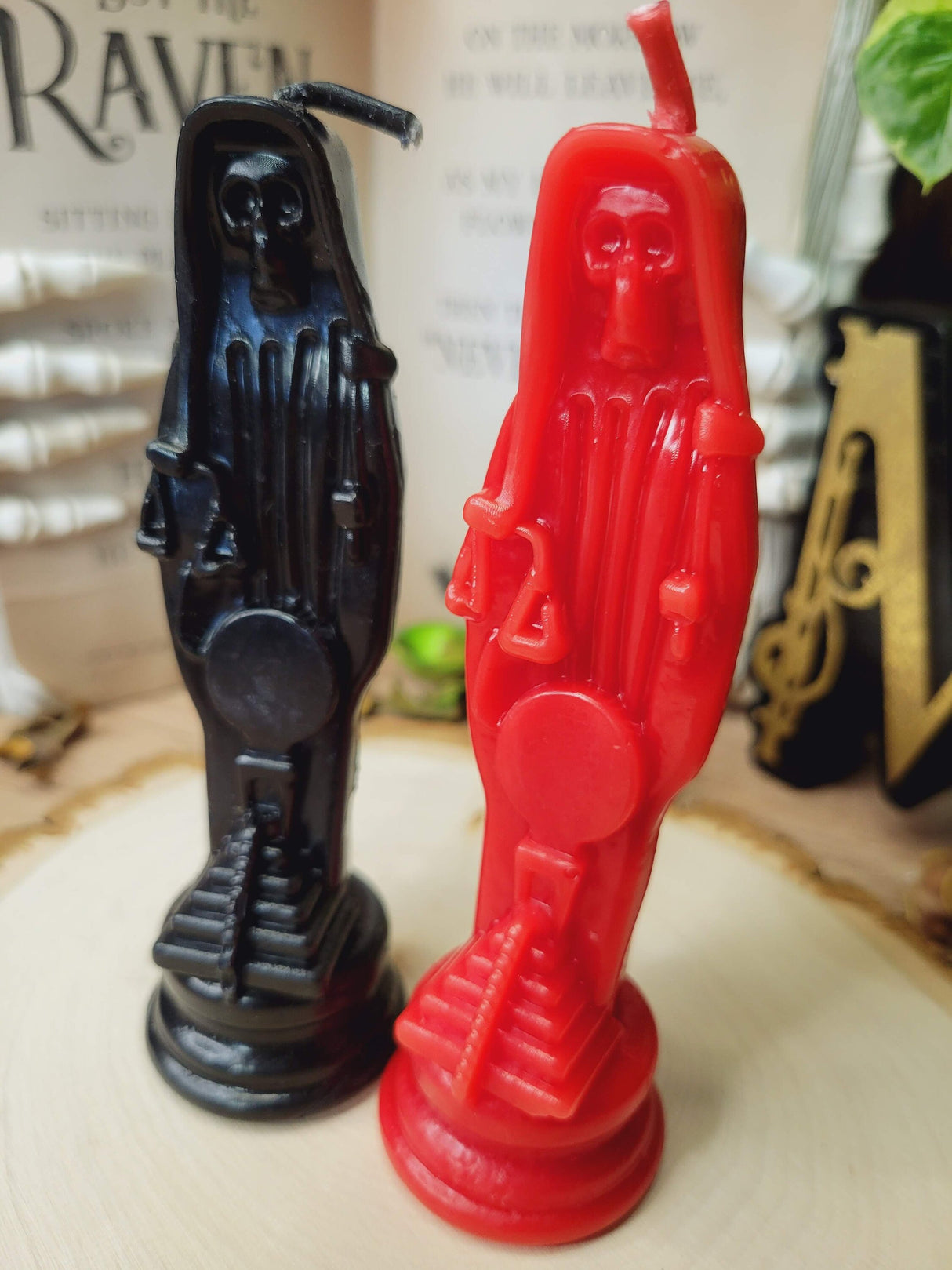 Santa Muerte Candle, Red or Black, Handmade Offering Candle
