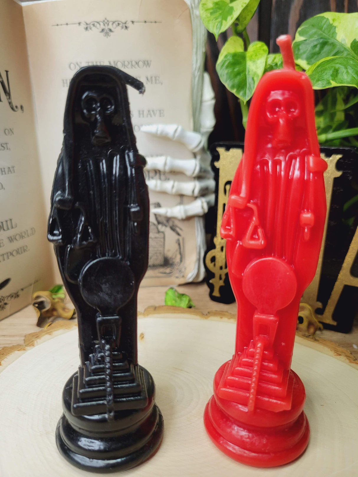 Santa Muerte Candle, Red or Black, Handmade Offering Candle