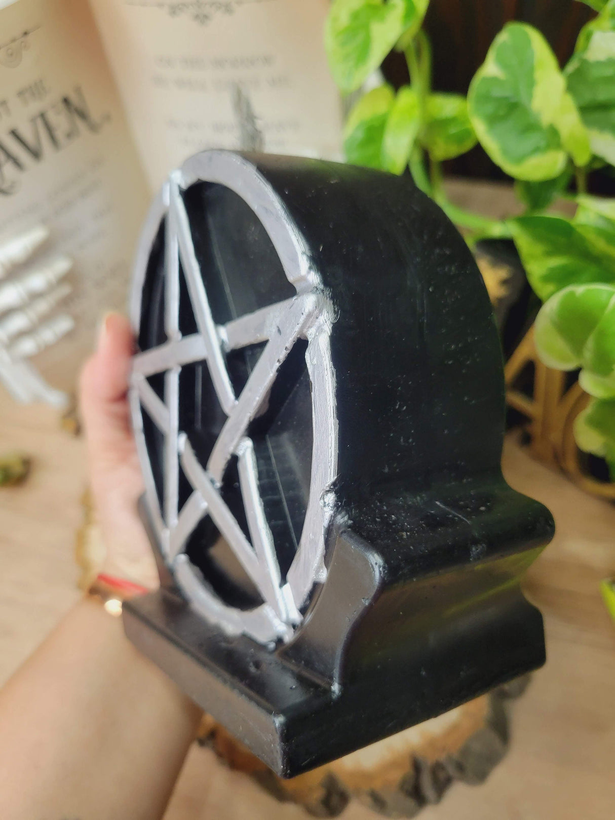Pentagram Altar Candle: Black & Silver Handmade Wiccan Decor