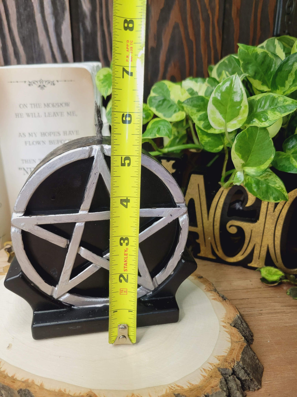 Pentagram Altar Candle: Black & Silver Handmade Wiccan Decor